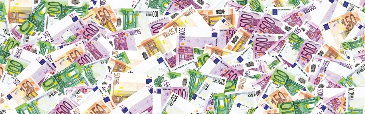 Euro bills scattered